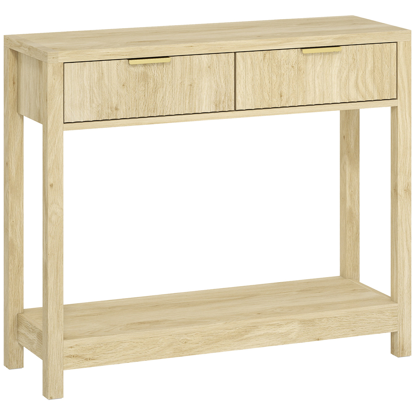 Modern Console Table with Fluted Drawers and Shelf for Hallway or Living Room, Natural Wood Finish