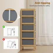 Slim Chest of Drawers for Small Bedrooms with Five Fabric Storage Drawers Natural AOSOM