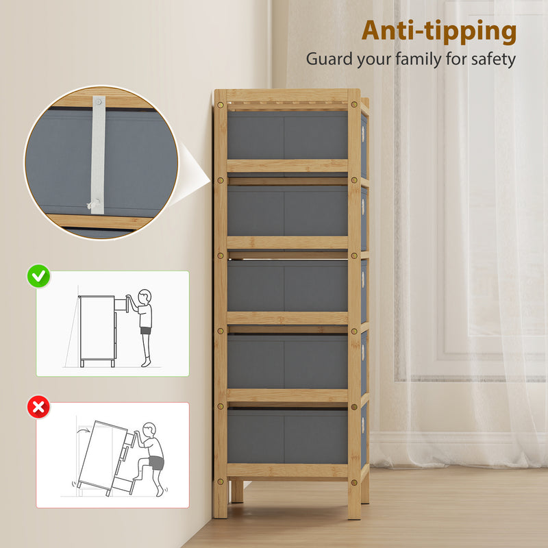 Slim Chest of Drawers for Small Bedrooms with Five Fabric Storage Drawers Natural AOSOM