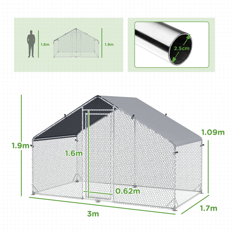 Large Walk In Chicken Coop with Water Resistant Roof for Outdoor Poultry Housing Grey