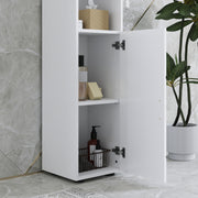 Tall White Bathroom Storage Cabinet with Embossed Design and Adjustable Shelves