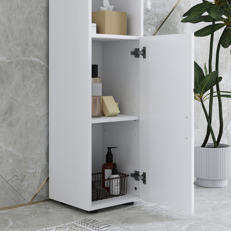 Tall White Bathroom Storage Cabinet with Embossed Design and Adjustable Shelves