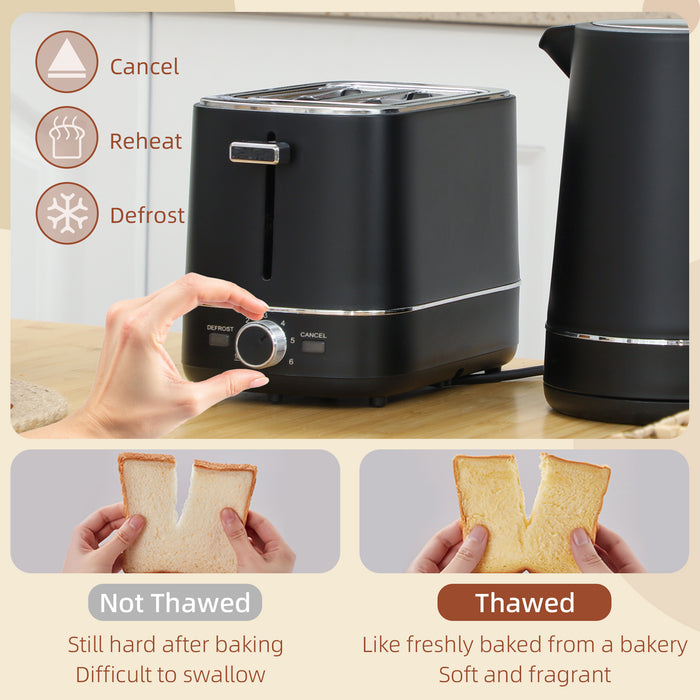 Black 1.7L Fast Boil Cordless Kettle and 2 Slice Toaster Set with 6 Browning Levels by HOMCOM