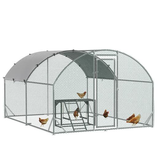 Walk In Chicken Run with Activity Shelf and Weatherproof Cover for Poultry, Green