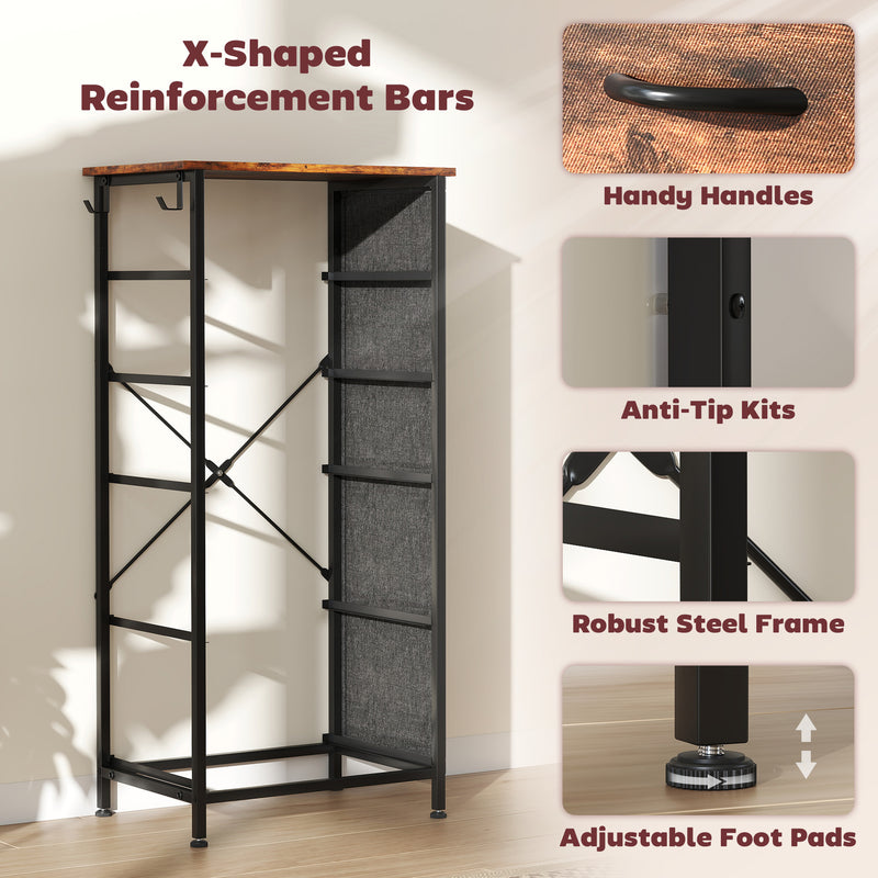 Tall Fabric Chest of 5 Drawers with Wood Top for Bedroom or Closet Storage Rustic Brown