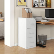 Three Drawer Steel Filing Cabinet with Lockable Storage for Home Office, Cream