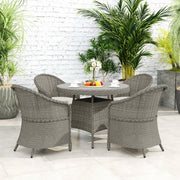Grey 4 Seater Rattan Garden Dining Set With Cushions and Glass Top Table by Outsunny