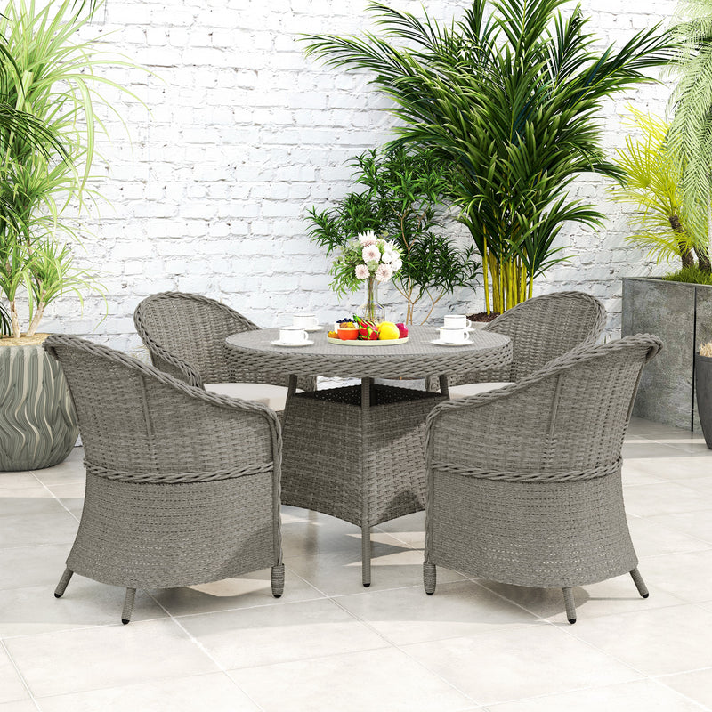 Grey 4 Seater Rattan Garden Dining Set With Cushions and Glass Top Table by Outsunny