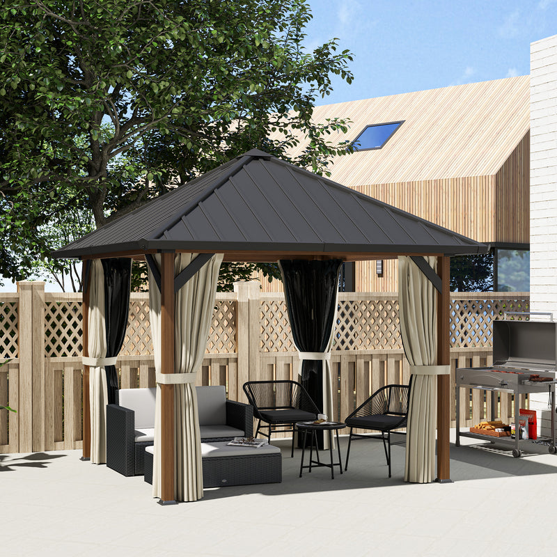3x3m Hardtop Gazebo with Galvanised Steel Roof Netting and Curtains Waterproof by Outsunny
