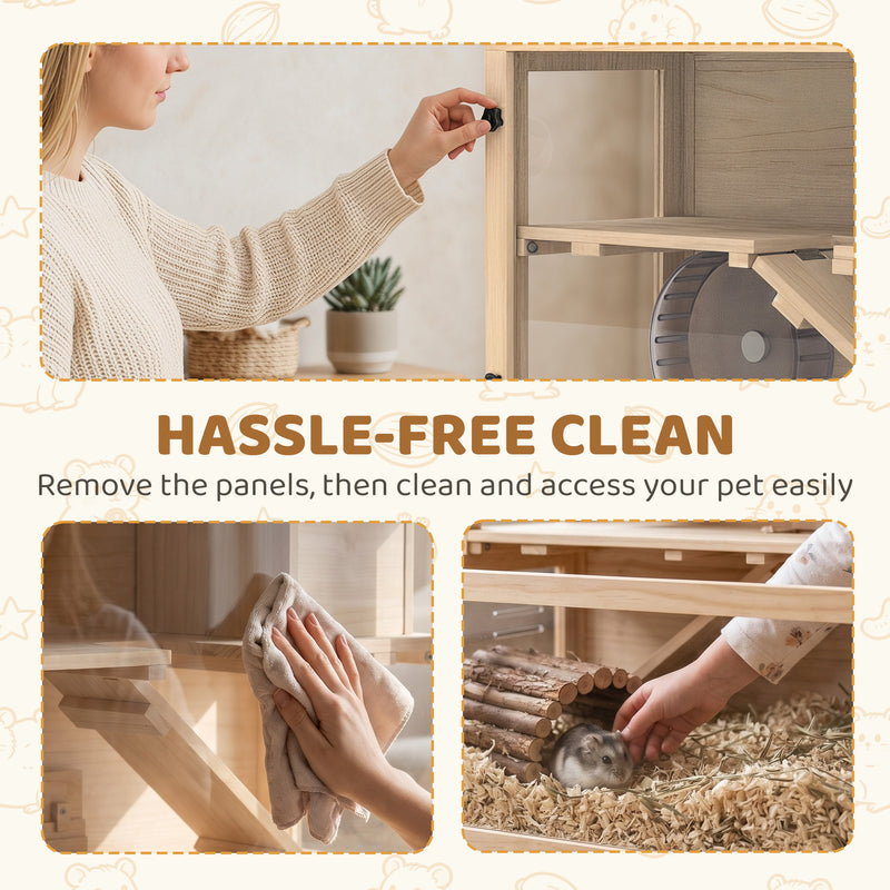 Hamster and Gerbil Cage with Easy Access Panels for Quick Cleaning Natural Wood