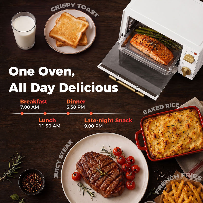 Mini Electric Oven for Quick Meals in Small Kitchens with Removable Tray White