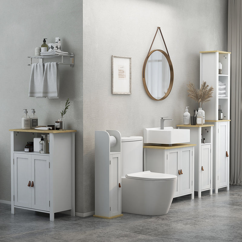 Slim White Bathroom Storage Cabinet With Shelves and Drawer by kleankin