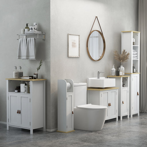 Slim White Bathroom Storage Cabinet With Shelves and Drawer by kleankin