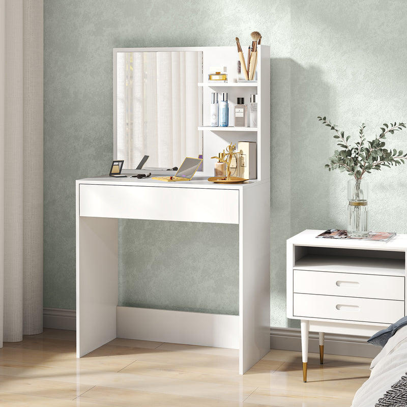 Dressing Table with Mirror and Hidden Storage for Bedroom Organisation, White