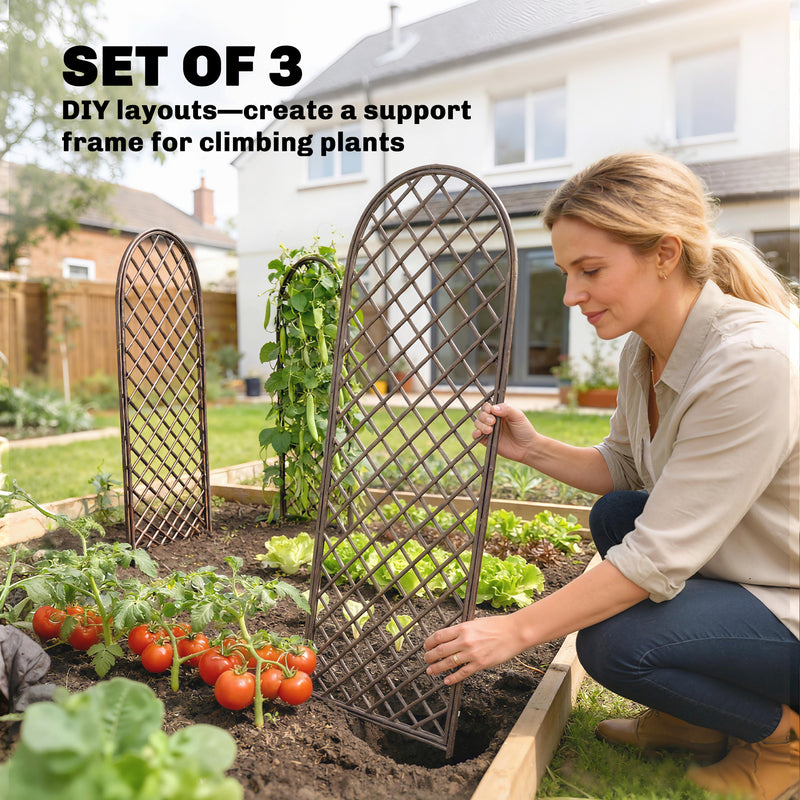 Garden Arch Set for Climbing Plants Hand Woven Wicker Slim Design Natural Wood Finish Outsunny