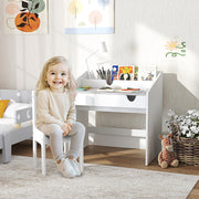 Kids Study Table and Chair Set with Storage and Pull-Out Drawer Grey by AIYAPLAY