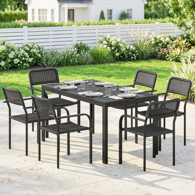 6 Seater Garden Dining Set with Stackable Chairs and Rectangular Table for Garden or Patio, Black Outsunny