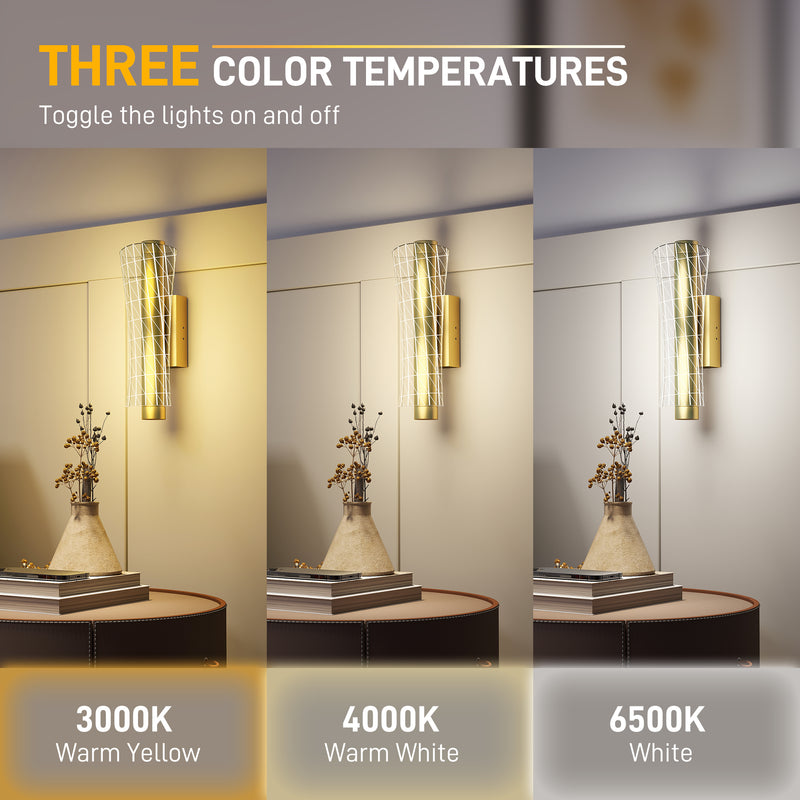 Gold LED Wall Lights 2 Pack With Adjustable Colour Temperature For Bedroom Or Hallway