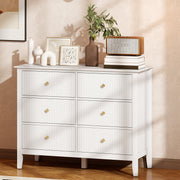 White 6 Drawer Chest of Drawers With Fluted Drawer Fronts and Gold Knobs - 100x40x78cm Homcom