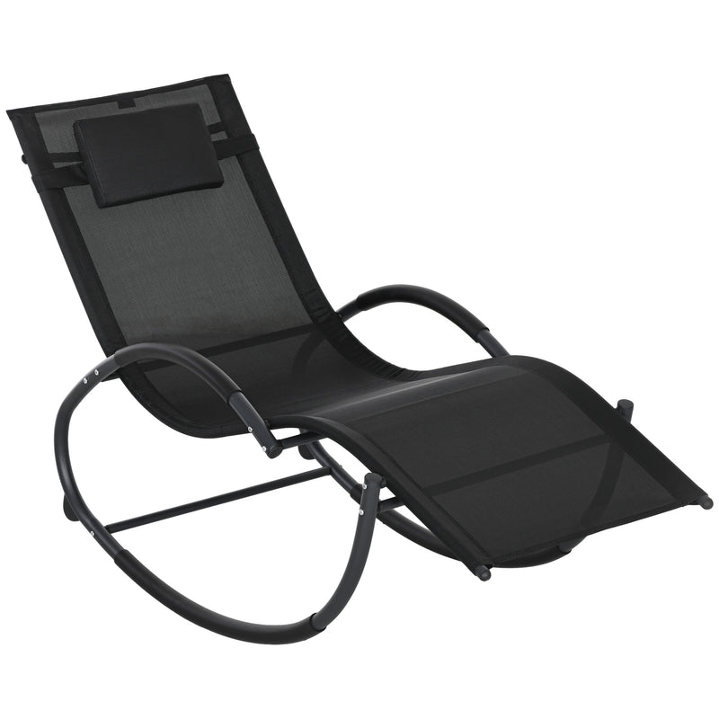 Zero Gravity Rocking Garden Chair with Pillow and Steel Frame for Outdoor Relaxing Black
