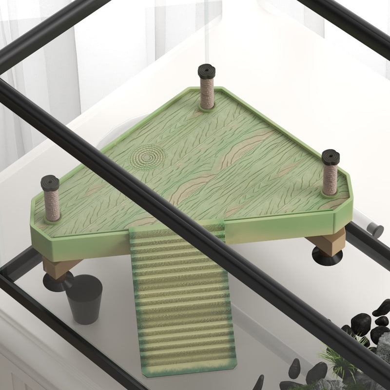 28L Glass Turtle Tank Aquarium with Basking Platform and Easy Drainage System, Black