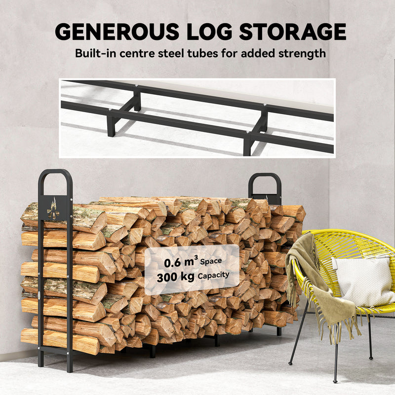 Steel Firewood Log Rack With 300 kg Capacity For Indoor Or Outdoor Use, Black