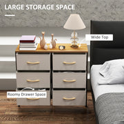 Cream White Fabric Chest of Drawers with 6 Storage Drawers and Wooden Top by HOMCOM