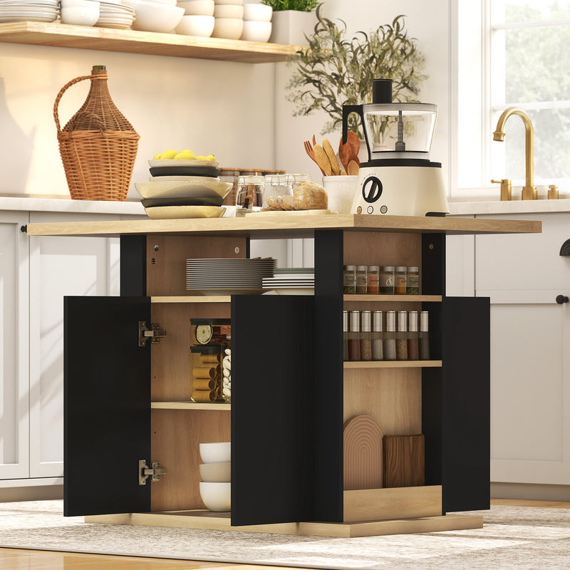 Kitchen Island Table with Storage for Dining and Organising in Family Homes Black AOSOM