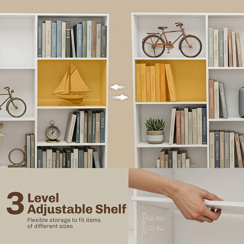 Slim Bookcase with Adjustable Shelves for Small Spaces and Hallways White