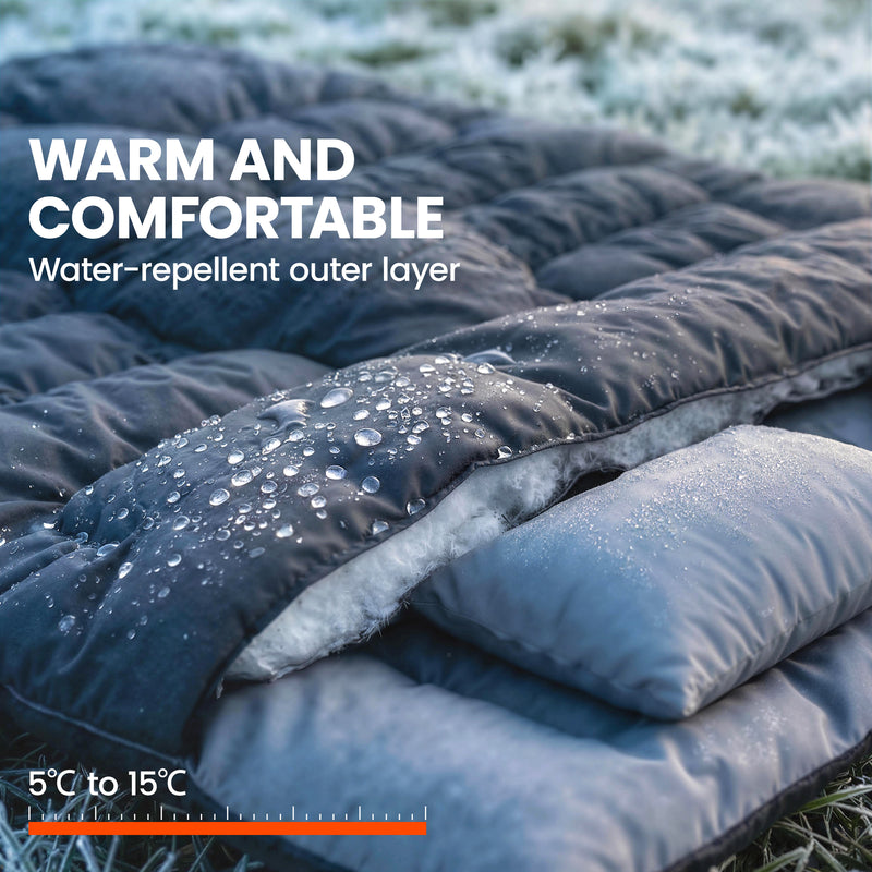 Double Sleeping Bag for Two Adults with Split Design for Warm Camping Nights Black