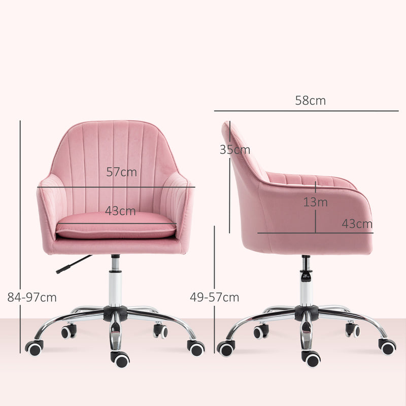 Pink Velvet Feel Tub Office Chair with Padded Seat for Home or Office Use