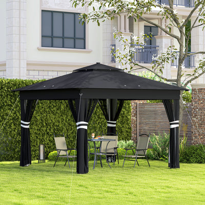 Black 3 x 3m Pop Up Gazebo With Solar LED Lights and Netting by Outsunny