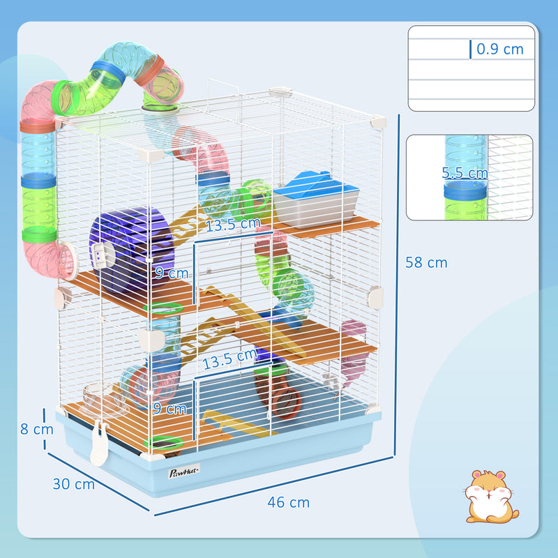 5 Tier Hamster Cage With Fun Tunnel Play Area For Small Pets, Light Blue AOSOM