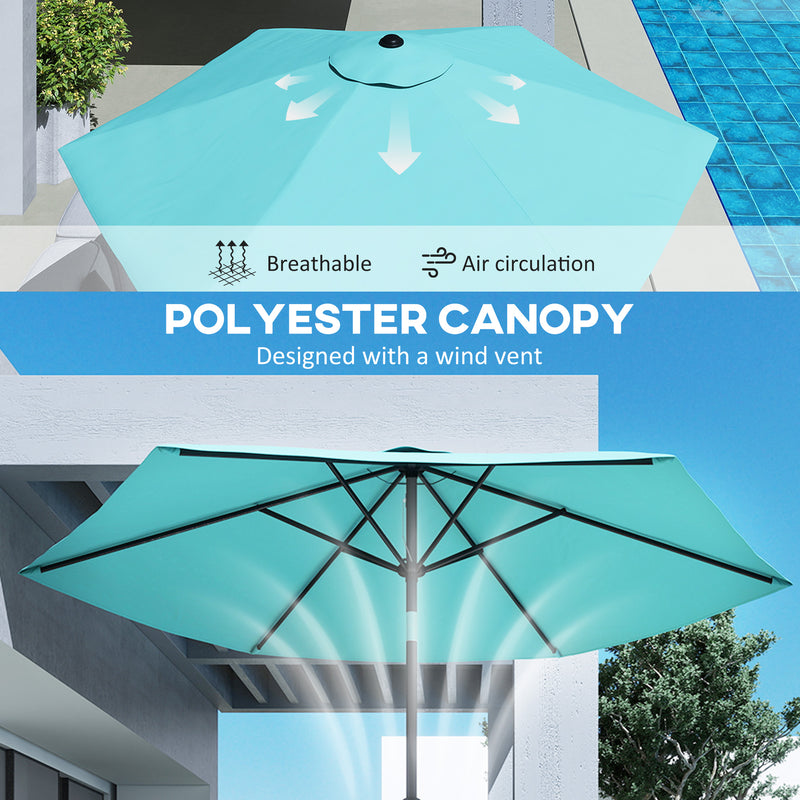 Garden Parasol Umbrella with Tilt and Crank for Garden or Patio Metal Pole UPF 30+ Protection Turquoise