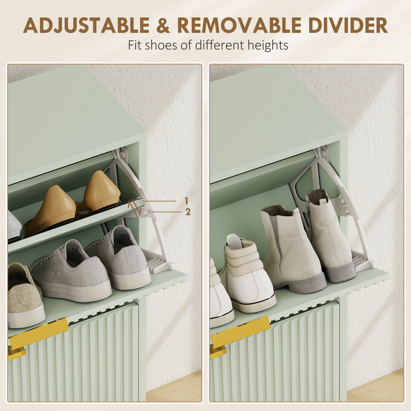 Shoe Cabinet for Hallway Storage with Adjustable Shelves and Flip Drawers Light Green