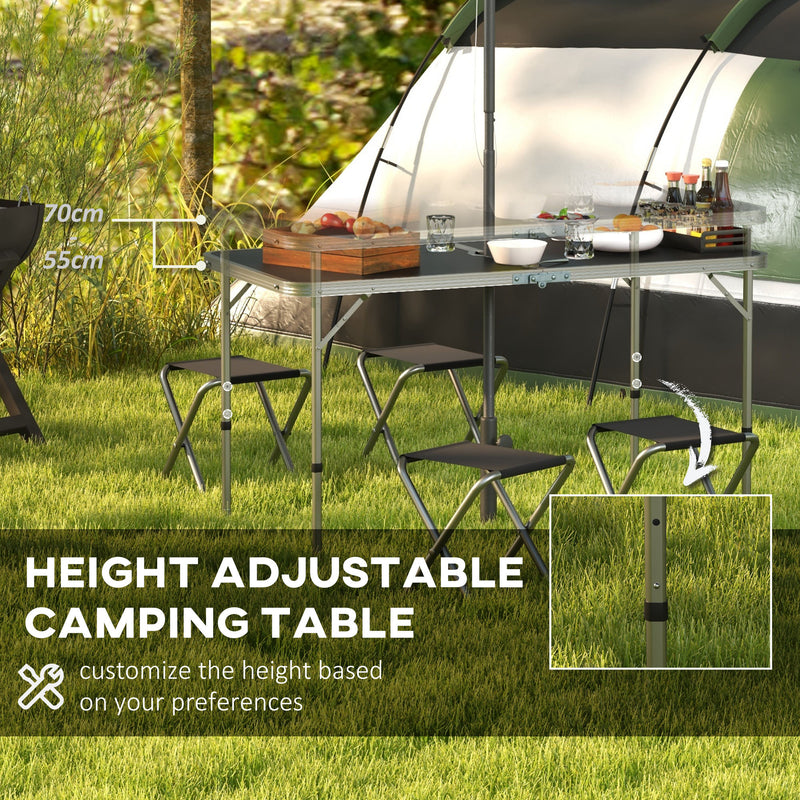 4 Seater Folding Aluminium Picnic Table and Bench Set For Camping and Outdoor Use Silver AOSOM