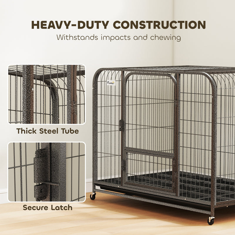 Large Dog Crate with Heavy Duty Steel Frame and Lockable Wheels for Secure Home Use Black Pawhut