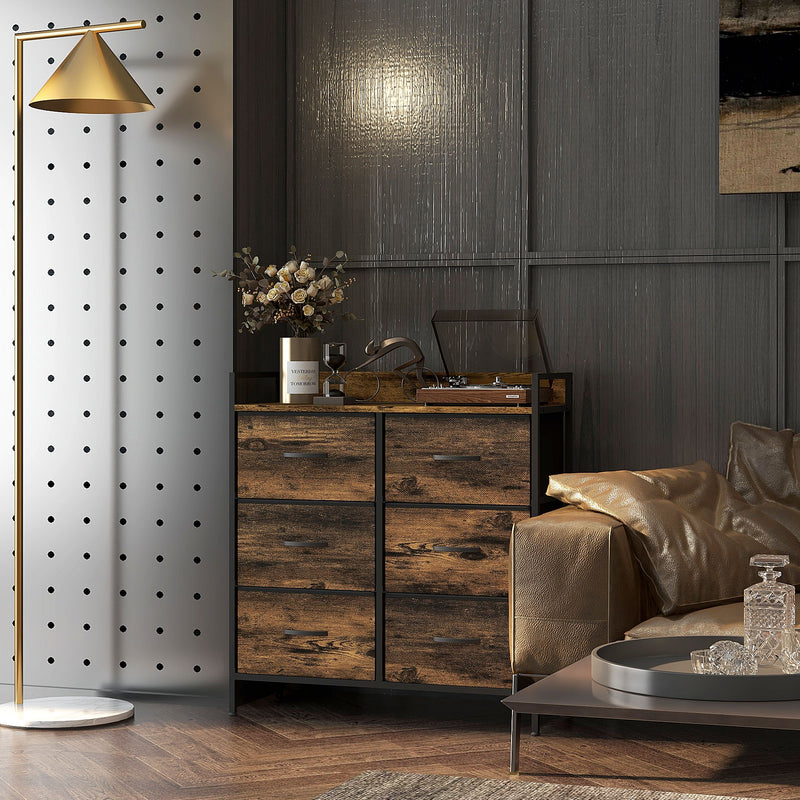 Rustic Storage Chest with Six Fabric Drawers Ideal for Bedroom or Hallway Rustic Brown