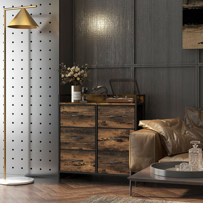Rustic Storage Chest with Six Fabric Drawers Ideal for Bedroom or Hallway Rustic Brown