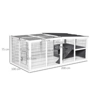 Wooden Hutch and Run for Guinea Pigs and Small Rabbits Indoor Outdoor Use Grey AOSOM