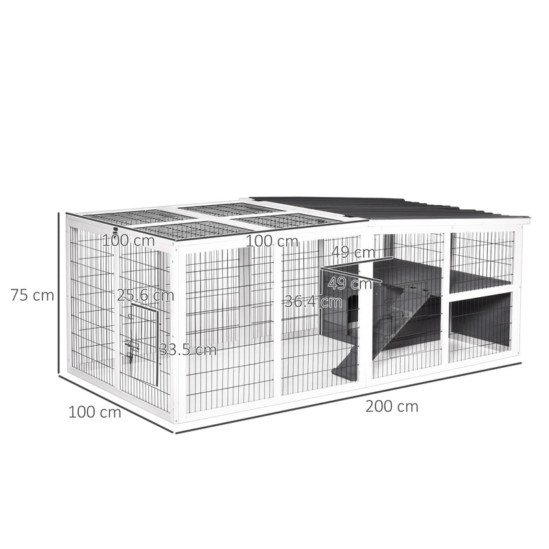 Wooden Hutch and Run for Guinea Pigs and Small Rabbits Indoor Outdoor Use Grey AOSOM