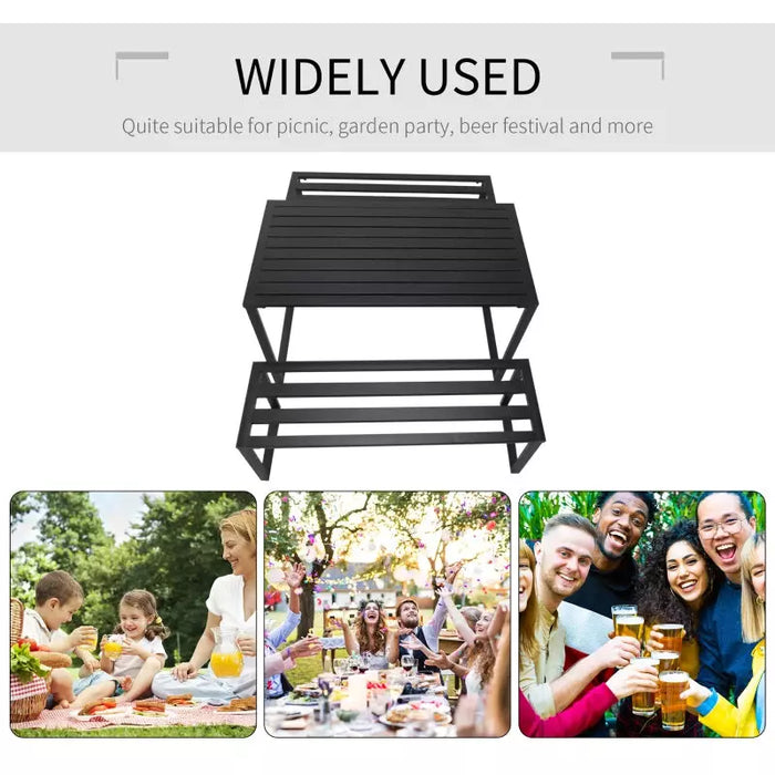 4-Seater Outdoor Metal Picnic Table and Bench Set, Black