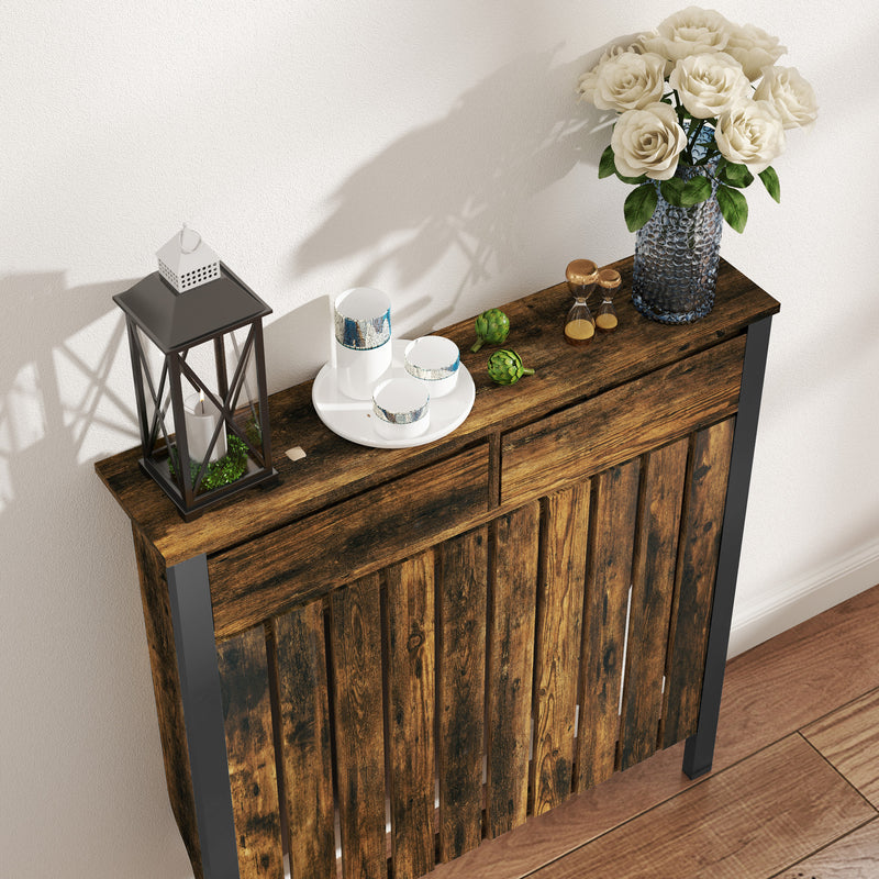 Rustic Wooden Radiator Cover with Black Metal Frame 93 x 88.5cm by HOMCOM