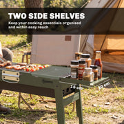 Portable Folding Charcoal Barbecue with Side Shelves for Easy Outdoor Grilling Green Outsunny