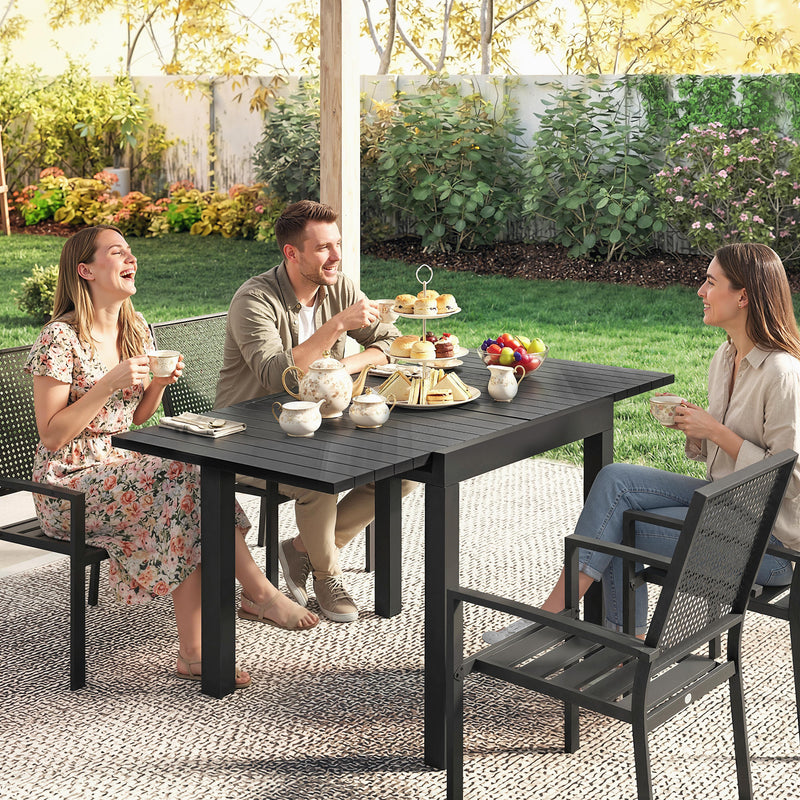 Extendable Outdoor Dining Table for 4 to 6 People with Easy Clean Wood Effect Top Black