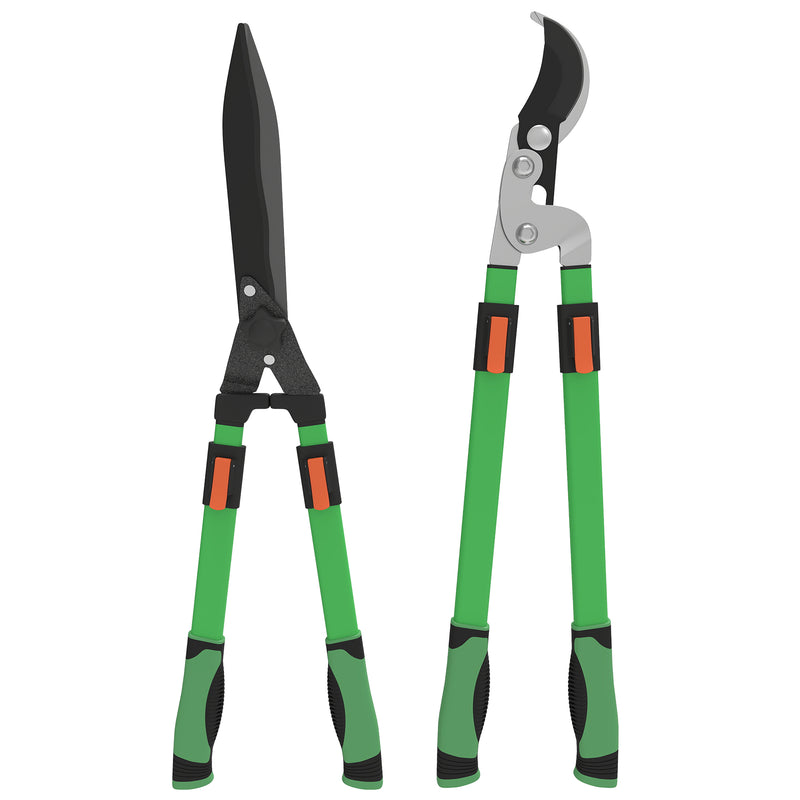 2 Piece Garden Shears Set with Telescopic Handles for Trimming Hedges and Shrubs