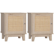 Set of 2 Bedside Tables with Storage Cupboards and Rattan Panels for Bedroom Natural AOSOM