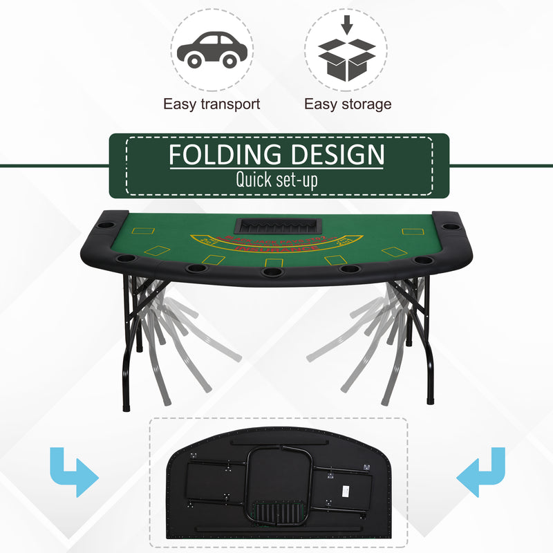 Folding Poker Table for 7 Players with Cup Holders and Padded Rails Green