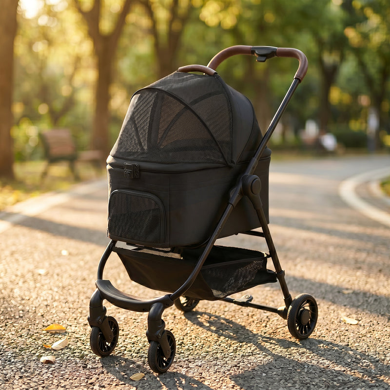 3-in-1 Pet Stroller for Small Dogs and Cats with Foldable Frame and Car Seat Black