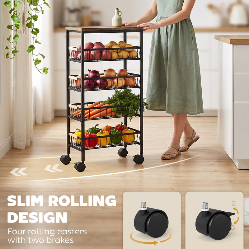 Slim Storage Trolley for Organising Snacks and Spices in Small Spaces Rustic Brown